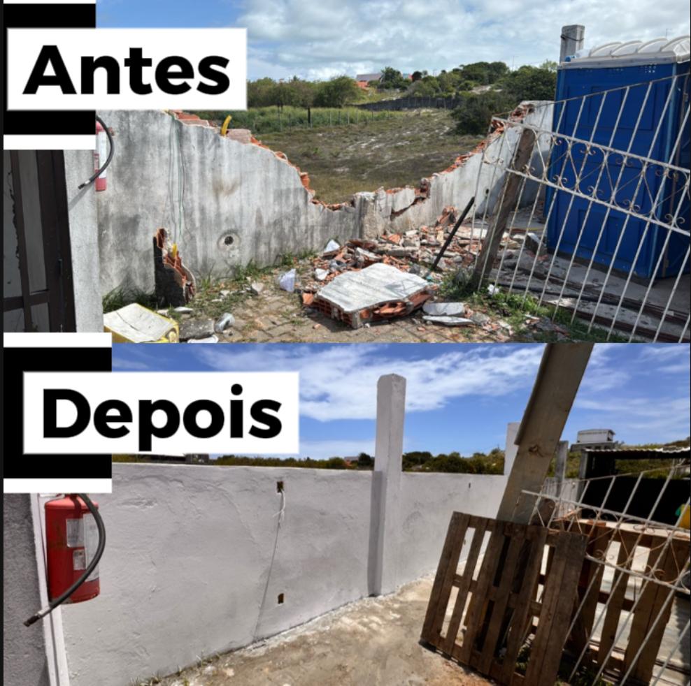 Antes e depois — muro reconstruído em 48 horas