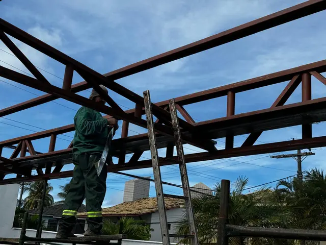 Montagem da estrutura metálica — treliças em aço — QL Engenharia